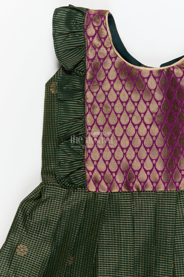 The Nesavu Girls Kanchi Silk Frock Baby Girl Kanchi Silk Frock for Traditional Functions and Temple Visits Nesavu Nesavu baby girl Kanchi silk frock for weddings, festivals, and traditional celebrations