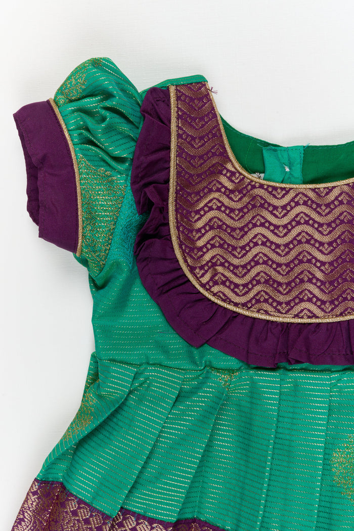 The Nesavu Girls Kanchi Silk Frock Baby Girl Kanchipuram Silk Frock for Weddings and Traditional Photoshoots Nesavu Nesavu baby girl kanchipuram silk frock with zari border for weddings and traditional functions