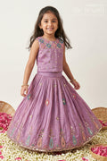 The Nesavu Girls Lehenga Choli Baby Girl Lehenga Choli for Festive Occasions and Weddings Nesavu 16 (1Y) / Purple / Viscose Silk GL927A-16 Nesavu Baby Girl Lehenga Choli For Weddings With Sequence Embroidery And Flared Festive Skirt