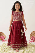 The Nesavu Girls Ethnic Lehenga Baby Girl Lehenga for Weddings and Festive Occasions Nesavu 24 (5Y) / Red / Cotton Silk GL926A-24 Nesavu Baby Girl Silk Cotton Lehenga With Thread Embroidery For Weddings And Festive Occasions