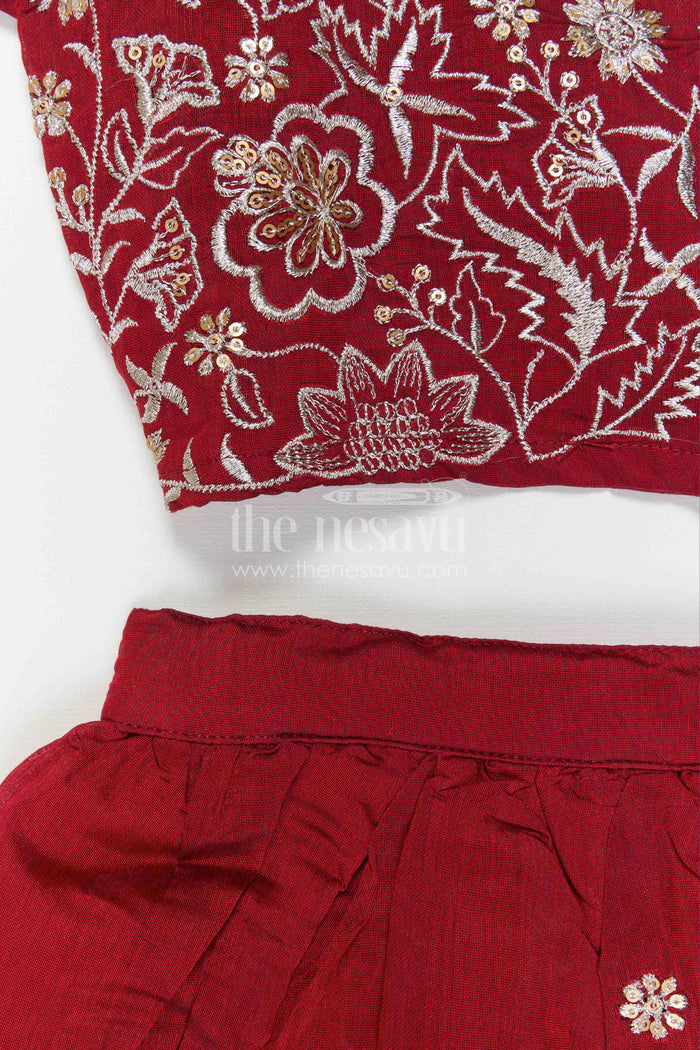 The Nesavu Girls Ethnic Lehenga Baby Girl Lehenga for Weddings and Festive Occasions Nesavu Nesavu Baby Girl Silk Cotton Lehenga With Thread Embroidery For Weddings And Festive Occasions