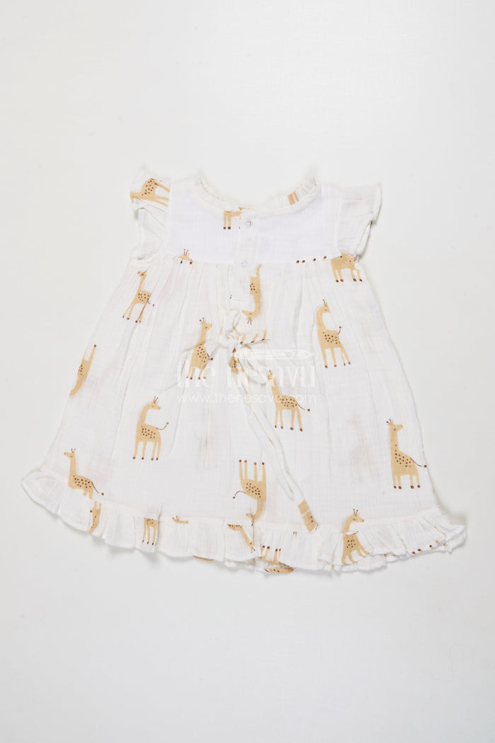 The Nesavu Girls Cotton Frock Baby Girl Muslin Cotton Frock with Giraffe Print for Casual Outings and Playdates Nesavu Nesavu baby girl muslin cotton frock with giraffe print for everyday wear and outings