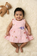 The Nesavu Baby Cotton Frocks Baby Girl Muslin Frock with Floral Embroidery for Everyday Comfort Nesavu 14 (6M) / Peach / Cotton Blend BFJ910C-14 Nesavu muslin cotton frock with butterfly motif and floral threadwork for baby girls