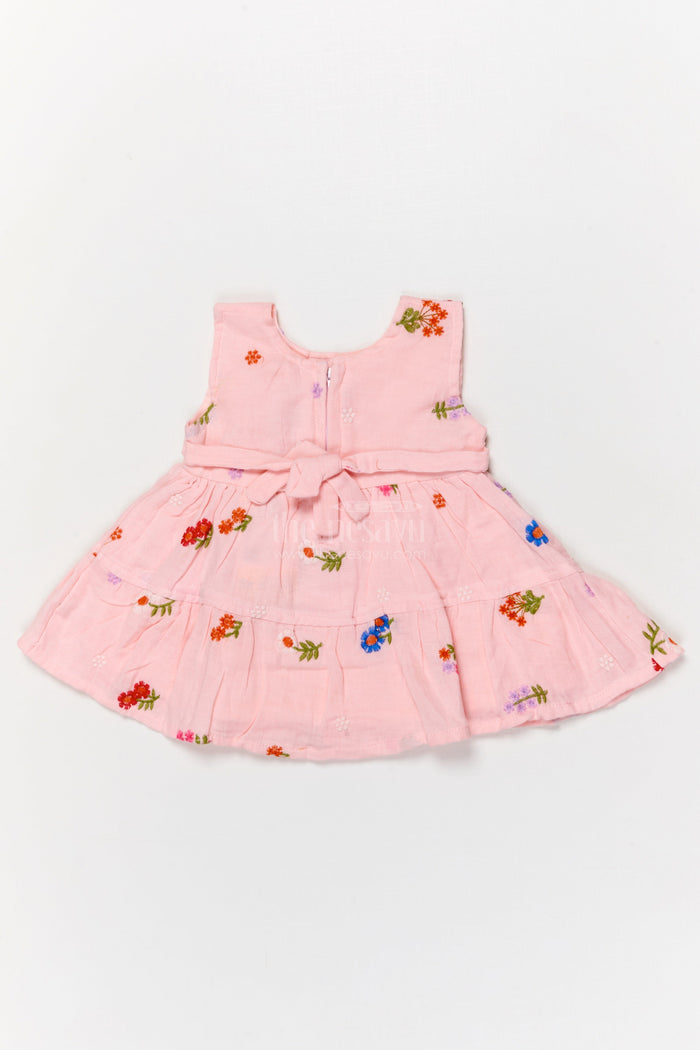 The Nesavu Baby Cotton Frocks Baby Girl Muslin Frock with Floral Embroidery for Everyday Comfort Nesavu Nesavu muslin cotton frock with butterfly motif and floral threadwork for baby girls