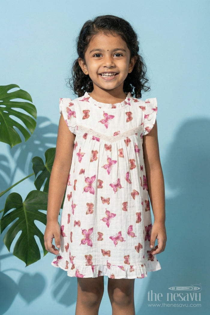 The Nesavu Girls Cotton Frock Baby Girl Muslin Frock with Star Print for Summer Play and Casual Wear Nesavu Nesavu baby girl muslin cotton frock with star print for summer play and everyday styling