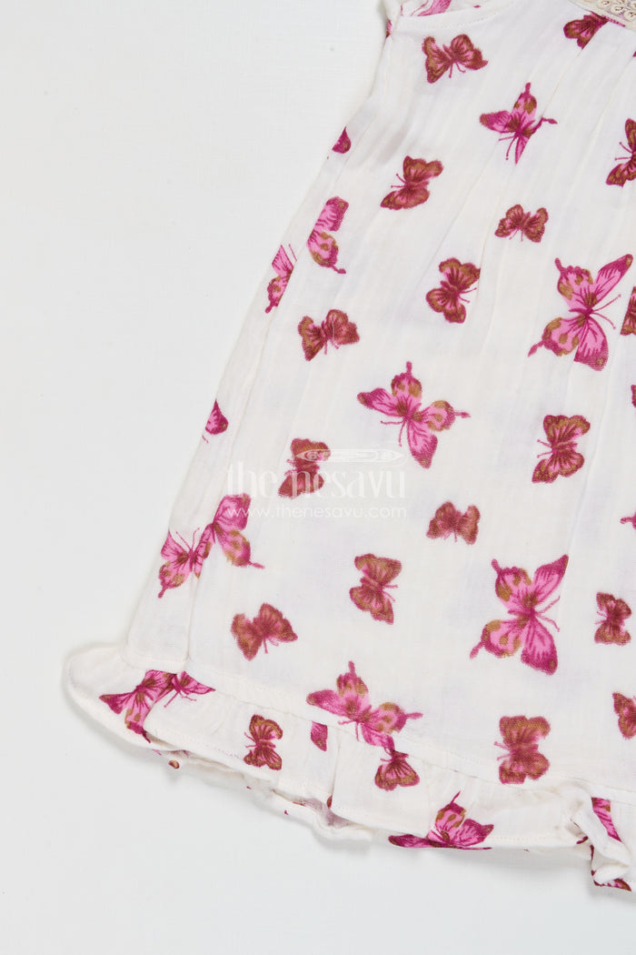 The Nesavu Girls Cotton Frock Baby Girl Muslin Frock with Star Print for Summer Play and Casual Wear Nesavu Nesavu baby girl muslin cotton frock with star print for summer play and everyday styling