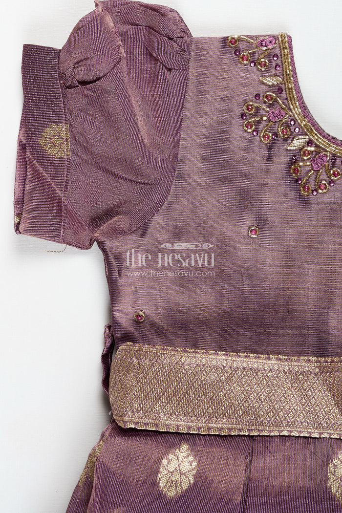 The Nesavu Silk Frock Baby Girl Naming Ceremony Frock In Silk With Zari Nesavu Nesavu Traditional Silk Frock Baby Girls Golden Zari Work Naming Ceremony