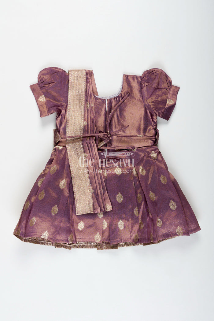 The Nesavu Silk Frock Baby Girl Naming Ceremony Frock In Silk With Zari Nesavu Nesavu Traditional Silk Frock Baby Girls Golden Zari Work Naming Ceremony