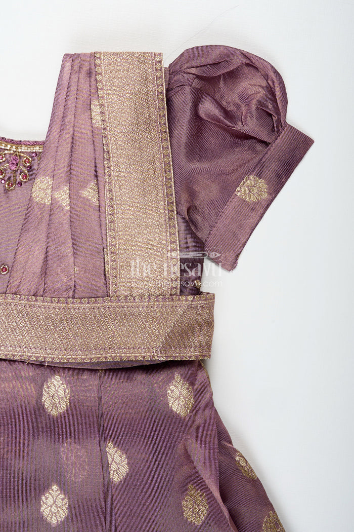 The Nesavu Silk Frock Baby Girl Naming Ceremony Frock In Silk With Zari Nesavu Nesavu Traditional Silk Frock Baby Girls Golden Zari Work Naming Ceremony