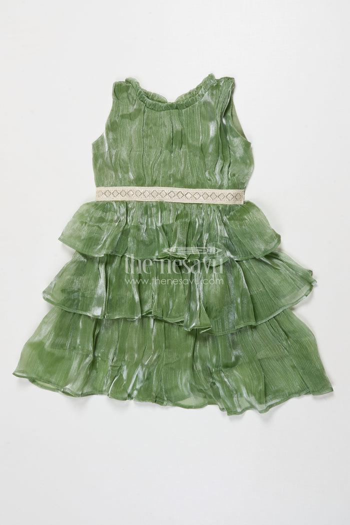 The Nesavu Girls Cotton Frock Baby Girl Organza Frock for Birthdays and Special Family Moments Nesavu 18 (2Y) / Green GFC2032A-18 Nesavu baby girl organza frock with frills for birthdays and special celebrations