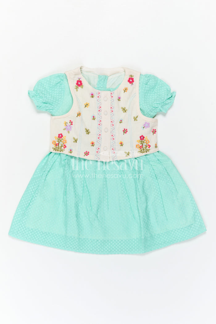 The Nesavu Girls Cotton Frock Baby Girl Outfit with Embroidered Jacket for Festive Wear and Outings Nesavu Nesavu Baby Girl Outfit With Embroidered Jacket For Festive Wear And Outings In Soft Cotton Comfort