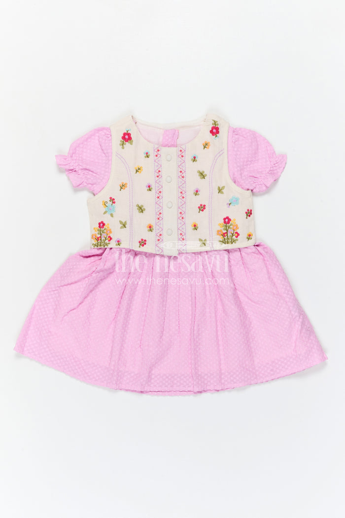 The Nesavu Girls Cotton Frock Baby Girl Outfit with Jacket for Festive Occasions and Outings Nesavu Nesavu Baby Girl Outfit With Embroidered Jacket For Festive Occasions And Stylish Comfortable Wear
