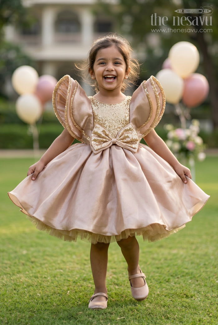 The Nesavu Girls Fancy Party Frock Baby Girl Party Dress for Special Occasions and Celebration Wear Nesavu 16 (1Y) / Gold / Satin PF304B-16 Nesavu Baby Girl Satin Party Dress For Special Occasions And Celebration Wear With Sequin Embroidery