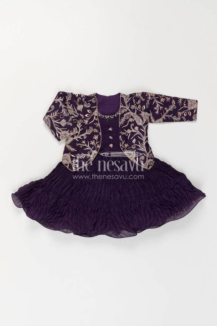 The Nesavu Silk Party Frock Baby Girl Party Frock with Jacket for Birthdays and Celebrations Nesavu Nesavu Baby Girl Party Frock With Embroidered Jacket In Silk And Georgette For Birthdays And Festive Wear
