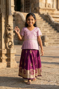 The Nesavu Pattu Pavadai Baby Girl Pattu Pavadai for Festivals and Temple Celebrations Nesavu 18 (2Y) / Purple / Banarasi GPP373A-18 Nesavu baby girl Banaras art silk pattu pavadai for festivals and temple visits with grand border