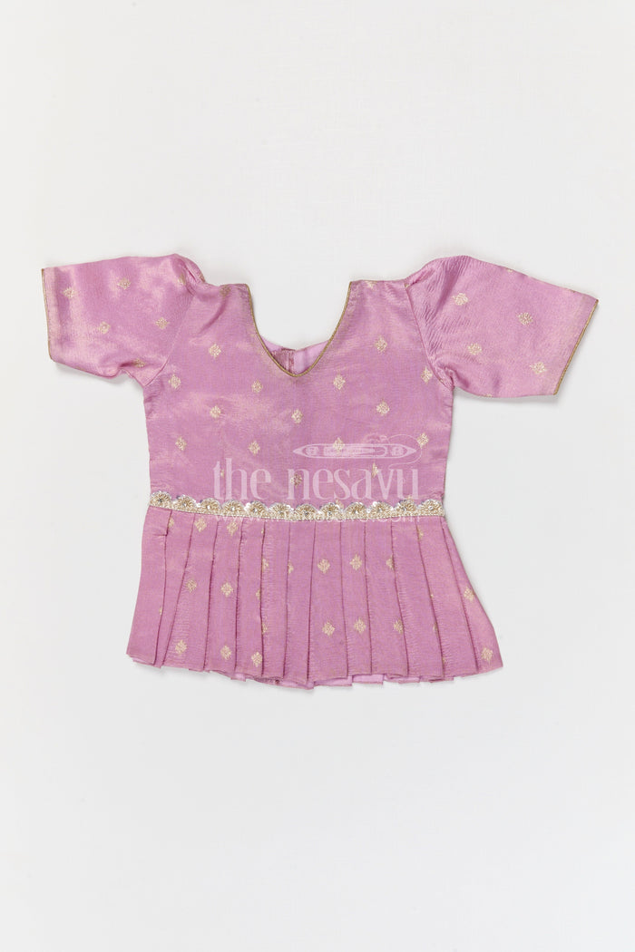 The Nesavu Pattu Pavadai Baby Girl Pattu Pavadai for Festivals and Temple Celebrations Nesavu Nesavu baby girl Banaras art silk pattu pavadai for festivals and temple visits with grand border