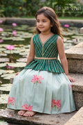 The Nesavu Pattu Pavadai Baby Girl Pattu Pavadai for Small Functions and Festive Dress Nesavu 18 (2Y) / Green / Semi Banarasi GPP388B-18 Nesavu Baby Girl Pattu Pavadai For Small Functions Semi Banaras Silk With Digital Print Festive Outfit