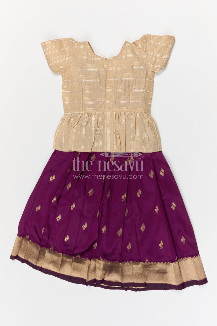 The Nesavu Pattu Pavadai Baby Girl Pattu Pavadai for Weddings and Festive Occasions Nesavu 18 (2Y) / Purple / Banarasi GPP371B-18 Nesavu baby girl Banaras art silk pattu pavadai for weddings and festive occasions with zari border