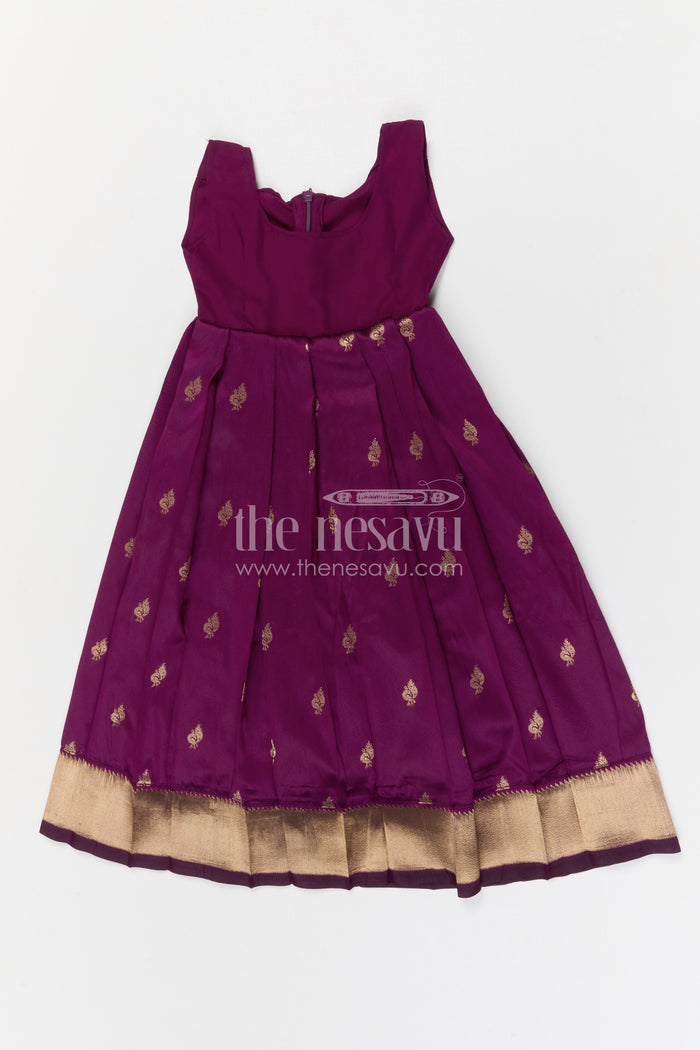 The Nesavu Pattu Pavadai Baby Girl Pattu Pavadai for Weddings and Festive Occasions Nesavu 18 (2Y) / Purple / Banarasi GPP371B-18 Nesavu baby girl Banaras art silk pattu pavadai for weddings and festive occasions with zari border
