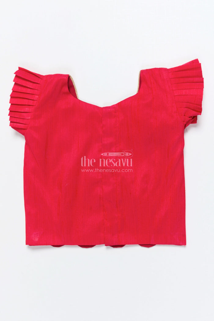 The Nesavu Pattu Pavadai Baby Girl Pattu Pavadai with Floral Skirt and Elephant-embroidered Blouse Nesavu Nesavu baby girl pattu pavadai with lotus print skirt and embroidered elephant blouse