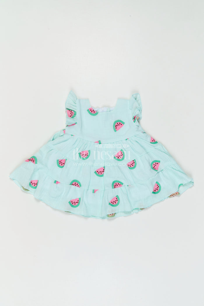 The Nesavu Baby Cotton Frocks Baby Girl Printed Frock for Daily Wear and Cute Outings Nesavu Nesavu Baby Girl Printed Muslin Cotton Frock For Daily Wear And Outings With Tiered Flared Design