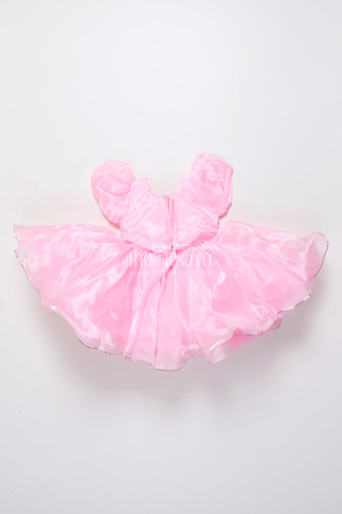 The Nesavu Girls Fancy Party Frock Baby Girl Satin Party Frock with 3D Flower for Birthdays and Photoshoots Nesavu Nesavu baby girl satin party frock 3D rose design birthdays special events