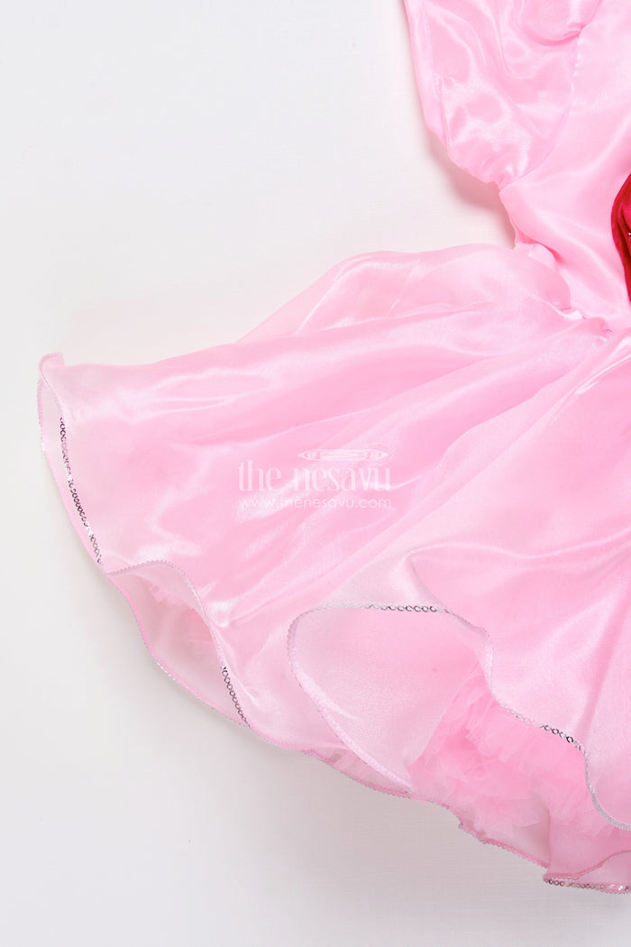 The Nesavu Girls Fancy Party Frock Baby Girl Satin Party Frock with 3D Flower for Birthdays and Photoshoots Nesavu Nesavu baby girl satin party frock 3D rose design birthdays special events