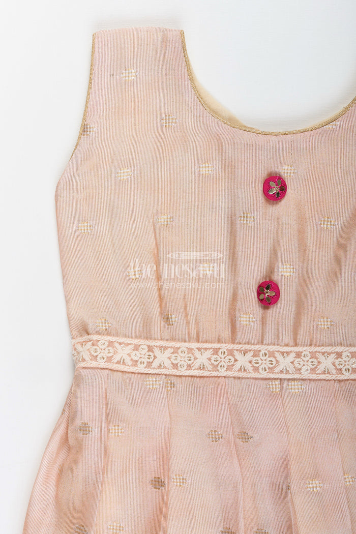The Nesavu Silk Frock Baby girl semi silk frock with zari dots for ethnic functions Nesavu Nesavu baby girl cream silk frock zari dot detailing  perfect traditional events