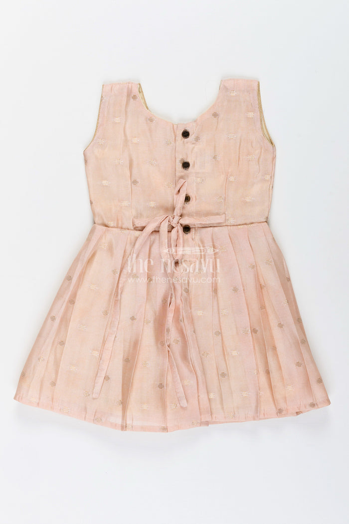 The Nesavu Silk Frock Baby girl semi silk frock with zari dots for ethnic functions Nesavu Nesavu baby girl cream silk frock zari dot detailing  perfect traditional events