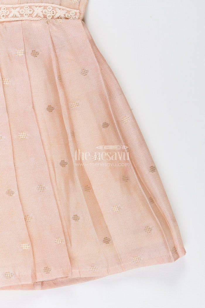 The Nesavu Silk Frock Baby girl semi silk frock with zari dots for ethnic functions Nesavu Nesavu baby girl cream silk frock zari dot detailing  perfect traditional events