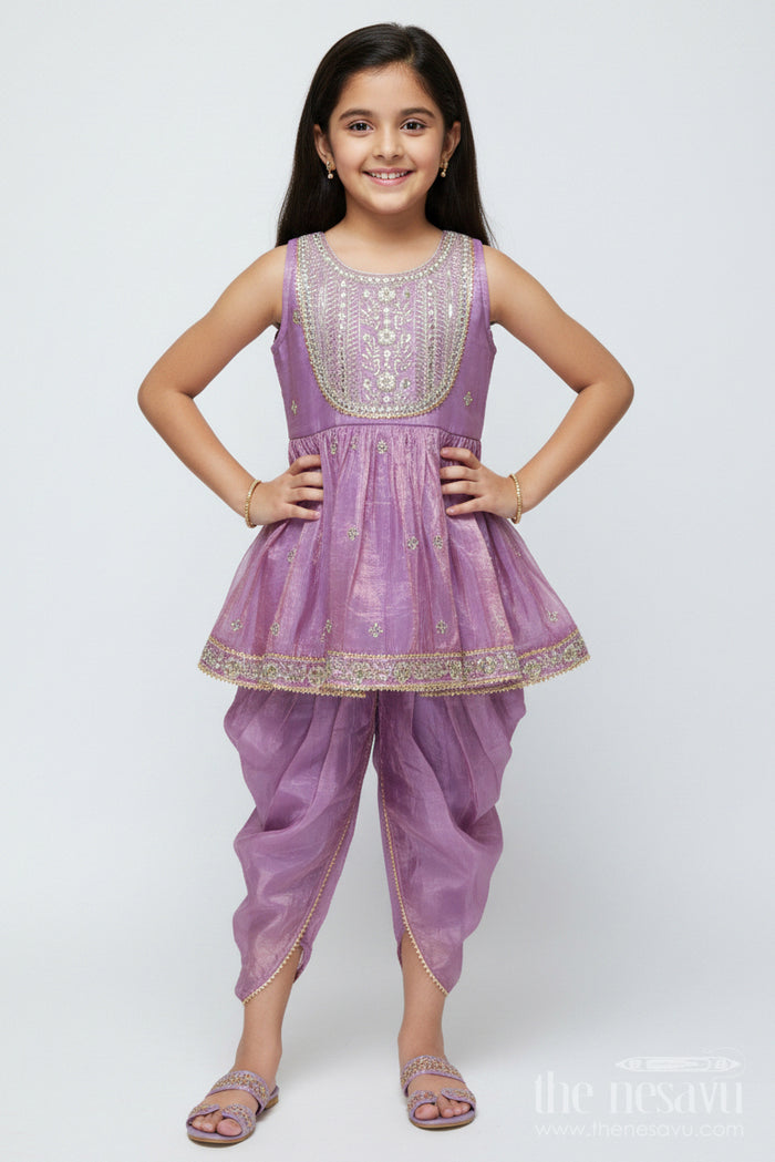 The Nesavu Girls Sharara / Plazo Set Baby Girl Sharara Set for Festive Weddings and Cultural Occasions Nesavu 16 (1Y) / Purple GPS685A-16 Nesavu baby girl sharara set mirror embroidery festive functions wedding wear