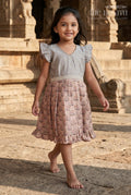 The Nesavu Silk Frock Baby Girl Silk Frock for Birthdays and Temple Visits Nesavu 18 (2Y) / Gray / Viscose Silk SF1107A-18 Nesavu baby girl silk frock with elephant motif and lace waist for birthdays and festive wear