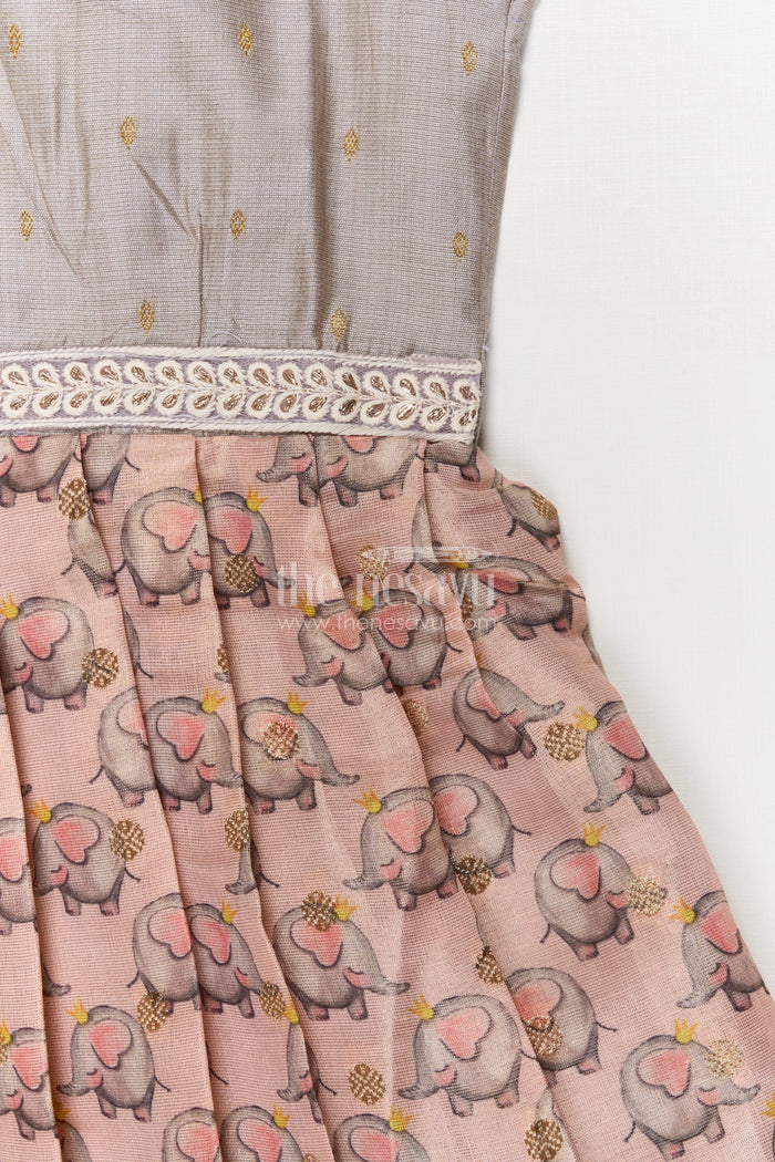 The Nesavu Silk Frock Baby Girl Silk Frock for Birthdays and Temple Visits Nesavu Nesavu baby girl silk frock with elephant motif and lace waist for birthdays and festive wear