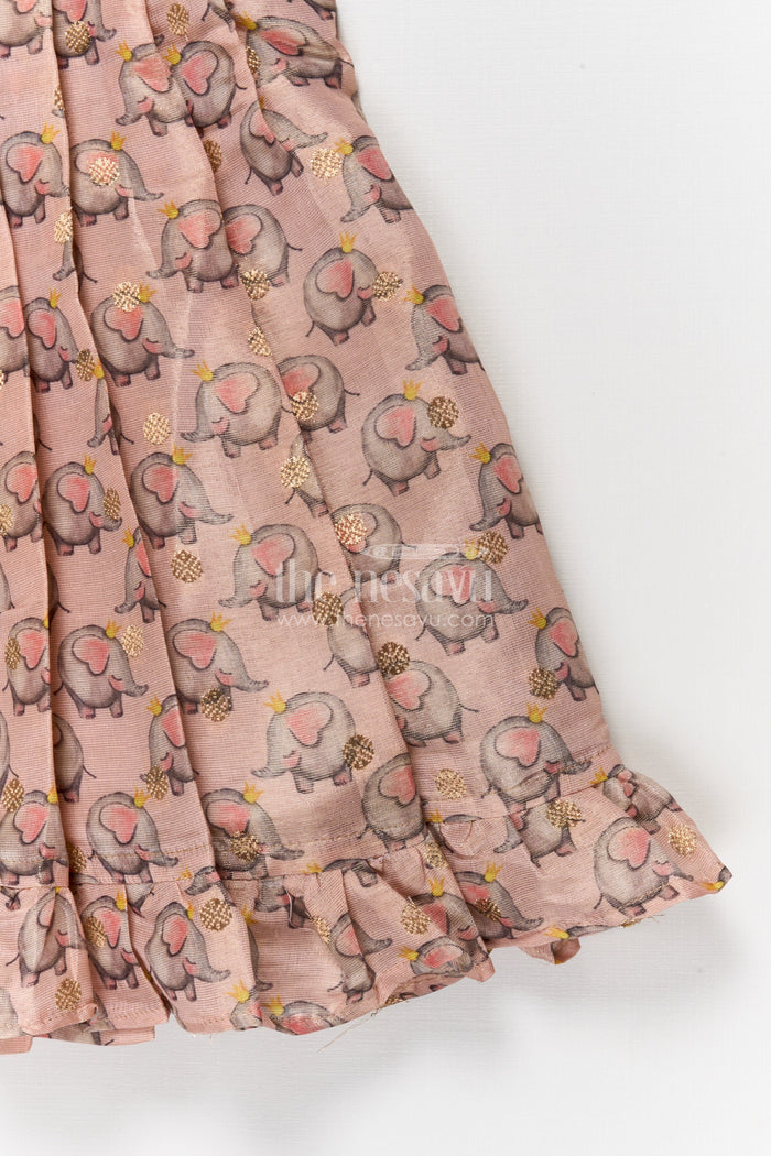 The Nesavu Silk Frock Baby Girl Silk Frock for Birthdays and Temple Visits Nesavu Nesavu baby girl silk frock with elephant motif and lace waist for birthdays and festive wear