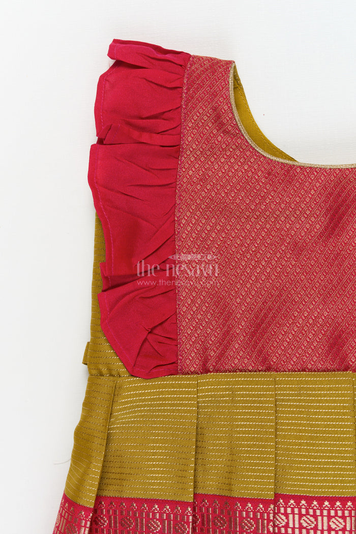 The Nesavu Girls Kanchi Silk Frock Baby Girl Silk Frock for Festivals and Wedding Guest Outfits Nesavu Nesavu baby girl silk frock for weddings and traditional South Indian celebrations