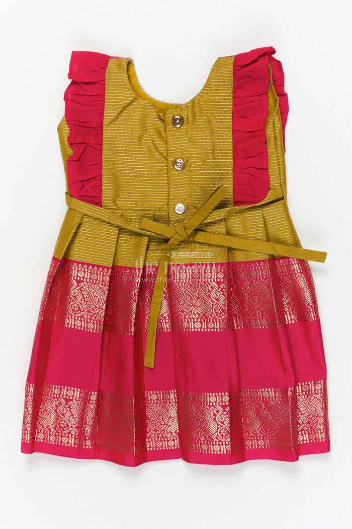 The Nesavu Girls Kanchi Silk Frock Baby Girl Silk Frock for Festivals and Wedding Guest Outfits Nesavu Nesavu baby girl silk frock for weddings and traditional South Indian celebrations