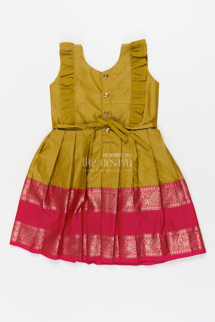 The Nesavu Girls Kanchi Silk Frock Baby Girl Silk Frock for Festivals and Wedding Guest Outfits Nesavu Nesavu baby girl silk frock for weddings and traditional South Indian celebrations