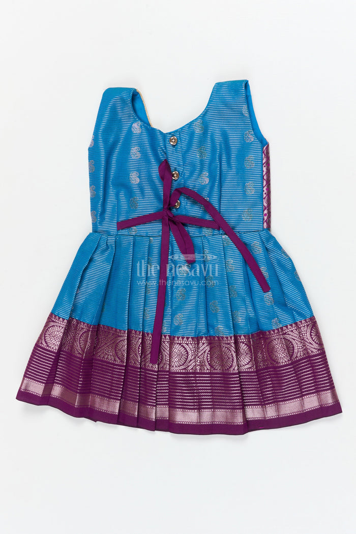 The Nesavu Girls Kanchi Silk Frock Baby Girl Silk Frock for Naming Ceremonies and Milestone Celebrations Nesavu Nesavu baby girl Kanchivaram silk frock with zari border for naming ceremony and traditional events