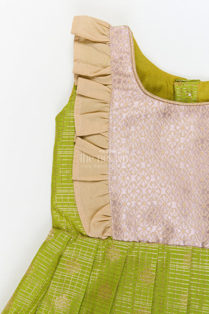The Nesavu Girls Kanchi Silk Frock Baby Girl Silk Frock for Naming Ceremony and Festive Events Nesavu Nesavu baby girl silk frock for naming ceremonies and traditional festive occasions