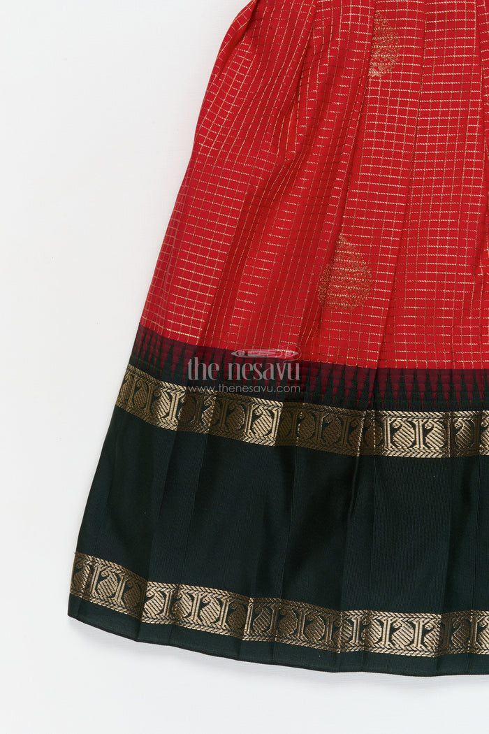 The Nesavu Girls Kanchi Silk Frock Baby Girl Silk Frock for Traditional Celebrations and Ethnic School Functions Nesavu Nesavu baby girl traditional silk frock with zari border and frilled bib yoke for festive occasions