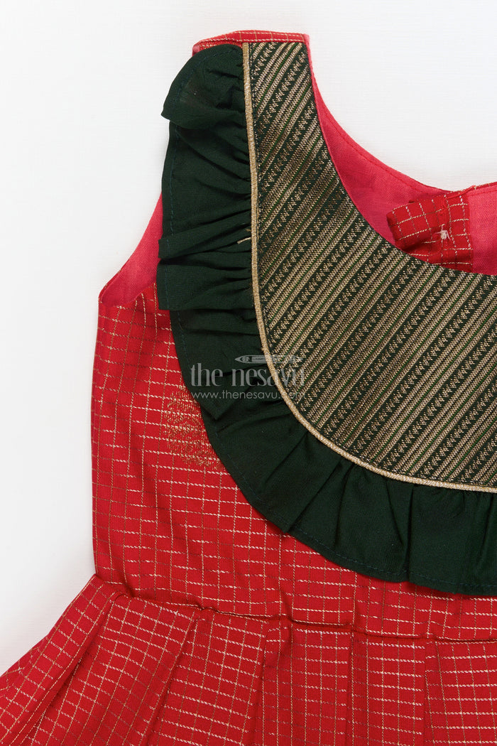 The Nesavu Girls Kanchi Silk Frock Baby Girl Silk Frock for Traditional Celebrations and Ethnic School Functions Nesavu Nesavu baby girl traditional silk frock with zari border and frilled bib yoke for festive occasions