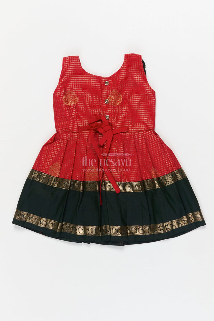 The Nesavu Girls Kanchi Silk Frock Baby Girl Silk Frock for Traditional Celebrations and Ethnic School Functions Nesavu Nesavu baby girl traditional silk frock with zari border and frilled bib yoke for festive occasions