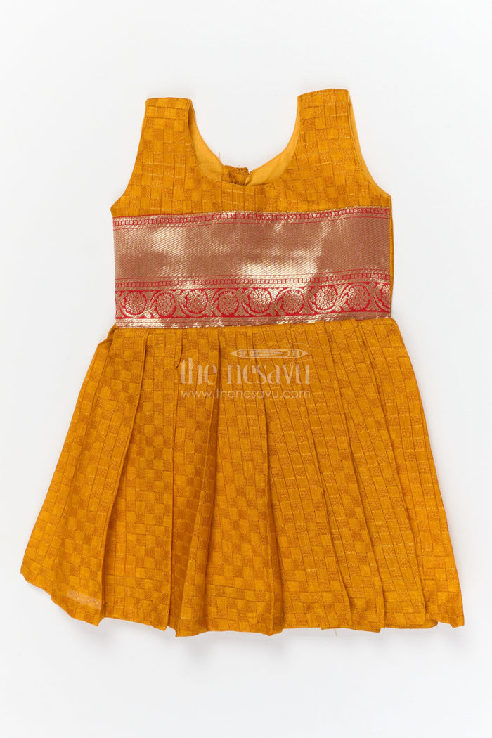 The Nesavu Silk Frock Baby Girl Silk Frock for Traditional Functions and Poojas Nesavu 18 (2Y) / Yellow / Cotton Silk SF1128A-18 Nesavu traditional silk frock for baby girls with paithani waistband – ideal for poojas and family events
