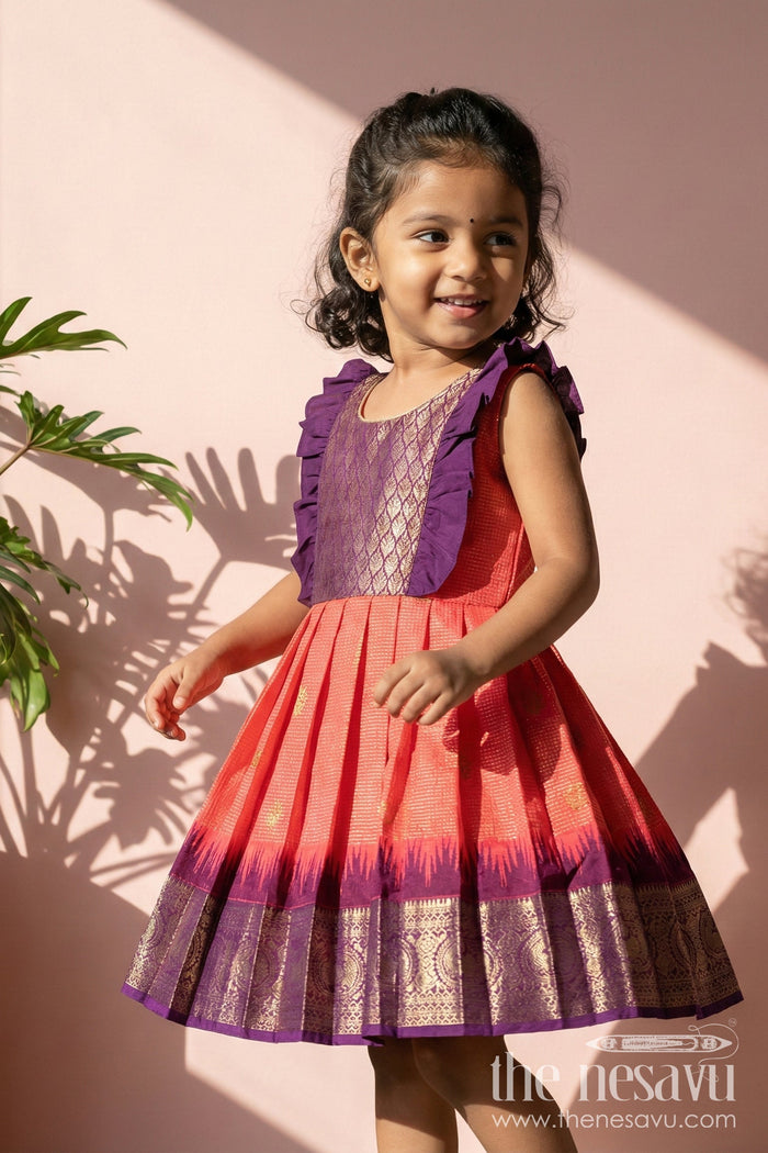 The Nesavu Girls Kanchi Silk Frock Baby Girl Silk Frock for Traditional Functions and Temple Visits Nesavu 10 (NB) / Red / Style 1 KSF039BA-10 Nesavu baby girl silk frock for traditional occasions and festive family gatherings