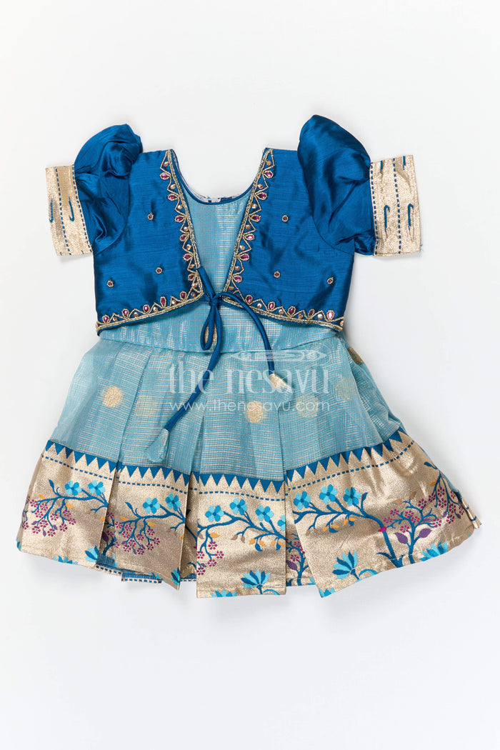The Nesavu Silk Frock Baby Girl Silk Frock for Weddings and Festive Celebrations Nesavu 16 (1Y) / Blue / Silk Blend SF1135B-16 Nesavu baby girl silk frock for weddings and festive celebrations with tissue skirt design