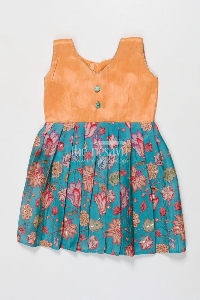 The Nesavu Silk Frock Baby Girl Silk Frock with Floral Banaras Skirt for Ethnic Celebrations Nesavu 18 (2Y) / Yellow SF1106A-18 Nesavu baby girl silk frock with raw silk yoke and Banaras floral skirt – ideal for birthdays and ethnic school events