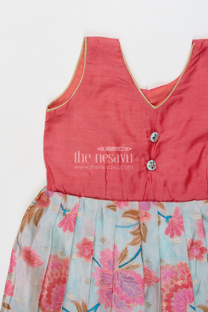The Nesavu Silk Frock Baby Girl Silk Frock with Floral Digital Print for Birthdays and Casual Celebrations Nesavu Nesavu baby girl silk frock with floral digital print in Banaras art silk – ideal for birthday celebrations