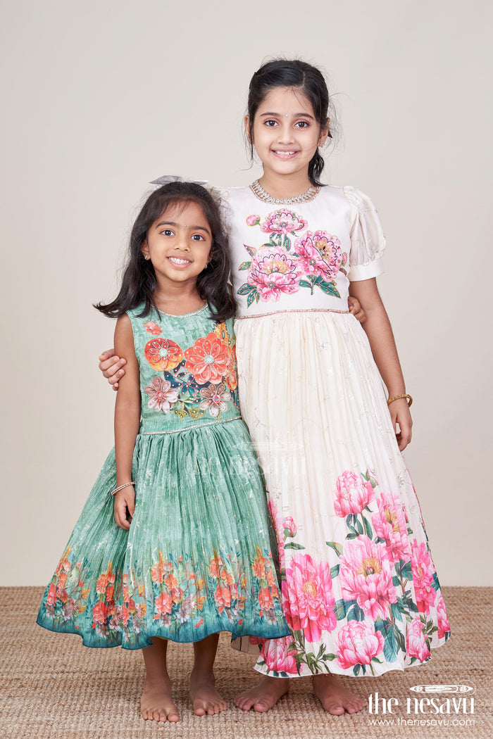 The Nesavu Silk Frock Baby Girl Silk Frock with Floral Embroidery for Weddings and Poojas Nesavu Nesavu baby girl silk frock floral embroidery pleated flare  ideal festive functions