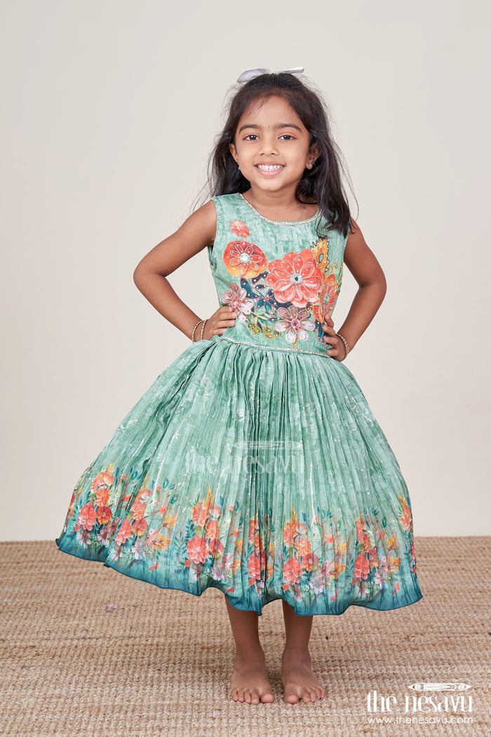 The Nesavu Silk Frock Baby Girl Silk Frock with Floral Embroidery for Weddings and Poojas Nesavu Nesavu baby girl silk frock floral embroidery pleated flare  ideal festive functions