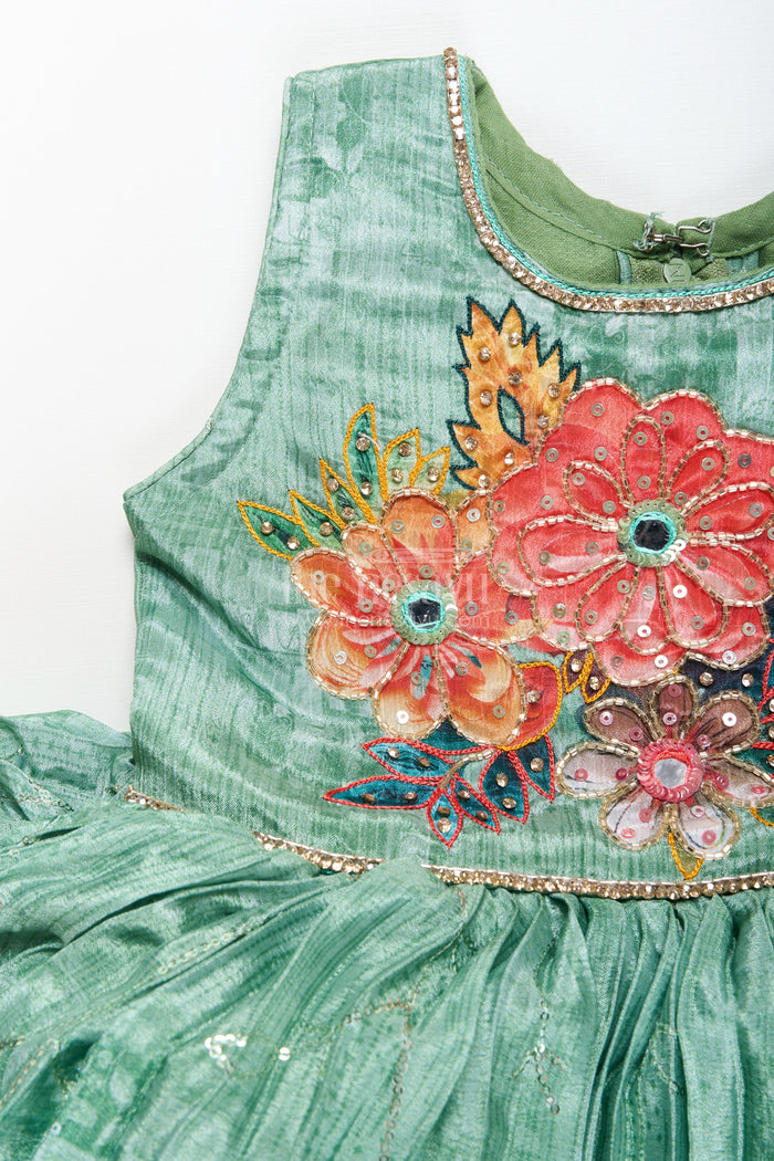 The Nesavu Silk Frock Baby girl silk frock with floral embroidery for weddings and poojas Nesavu Nesavu baby girl silk frock floral embroidery pleated flare  ideal festive functions